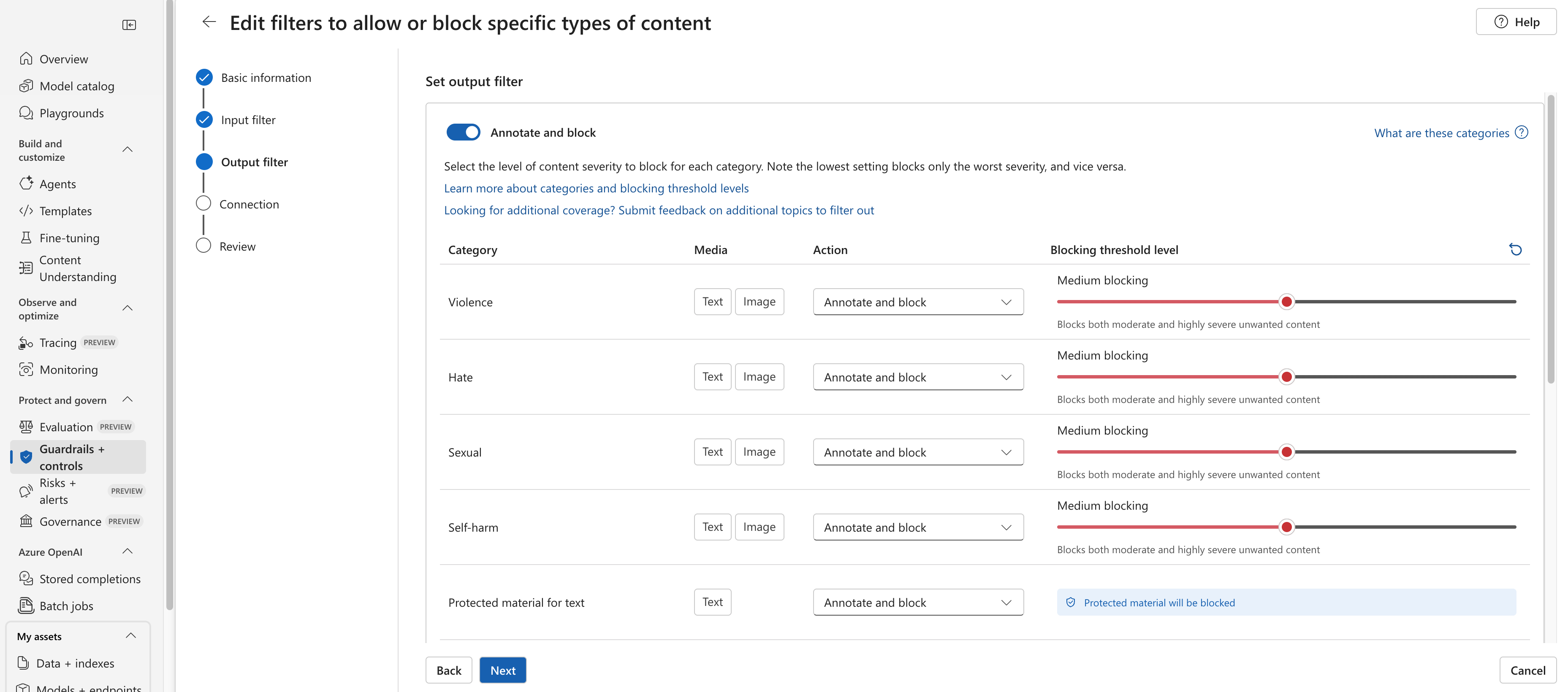 Azure's default filters are quite strict